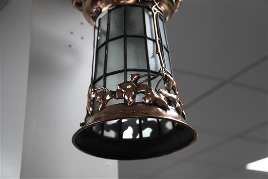 An Art Nouveau copper ceiling lantern, 17in.